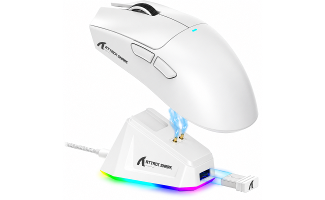 ATTACK SHARK X11 Tri-Mode Wireless Gaming Mouse White with RGB Charging Dock